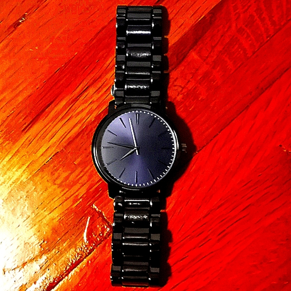 mens BKE  BRAND ALL BLACK WATCH WITH STEEL BEZZEL